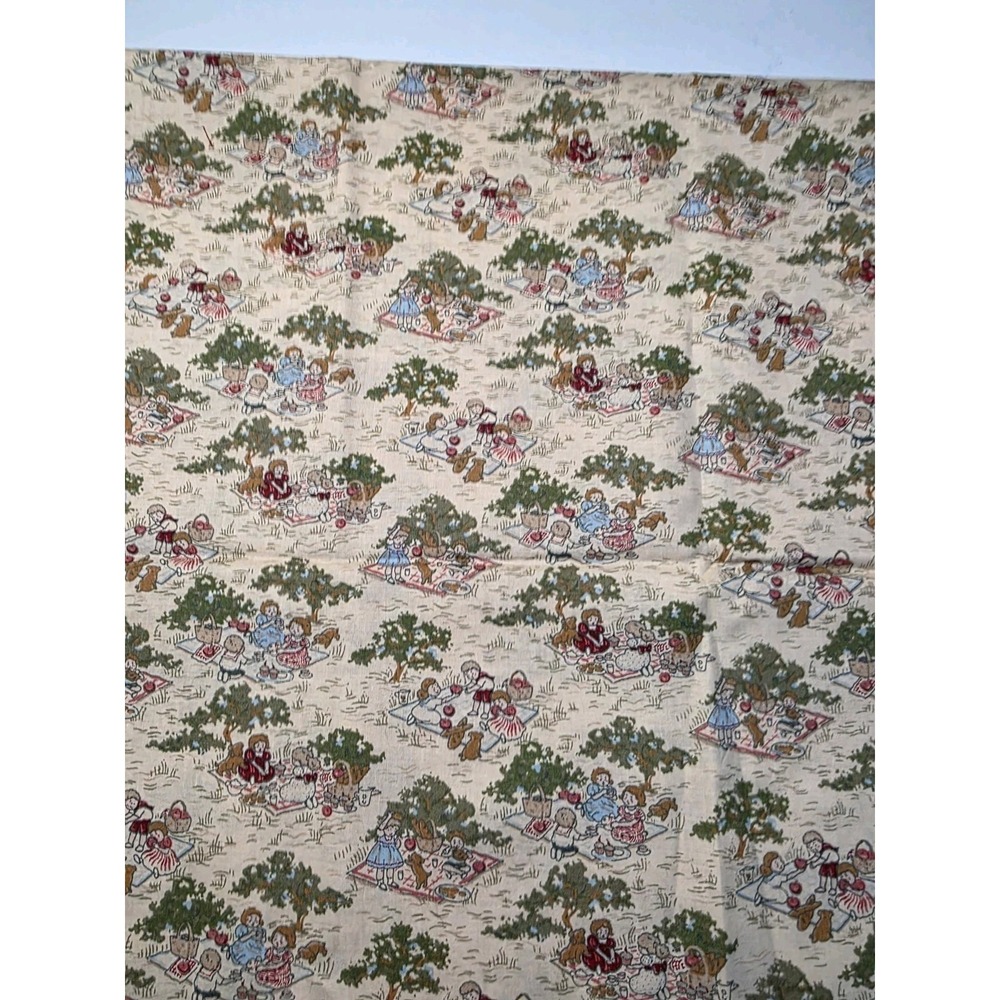 WHIMSICAL RETRO CHILDREN PICNICING COTTON FABRIC 3/4 YD. F17 - Picture 2 of 5